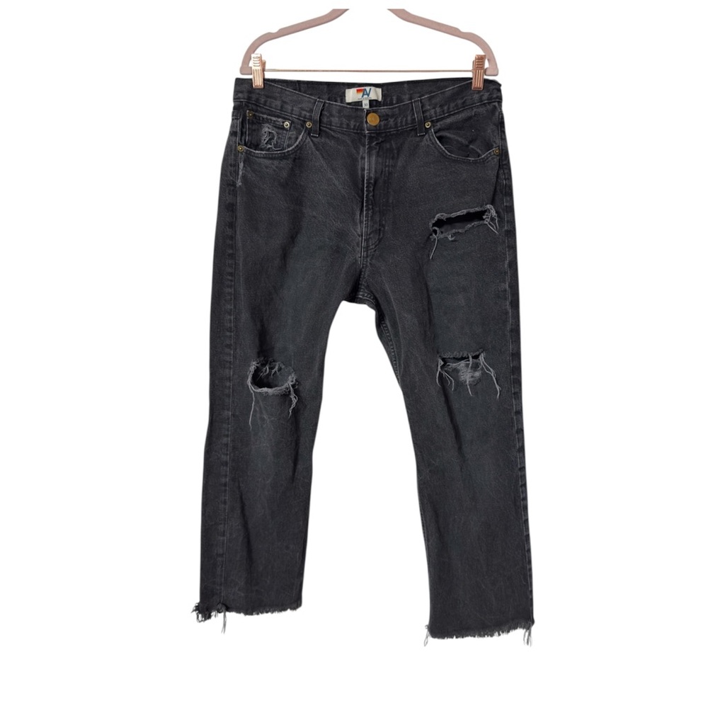 Aviator Nation Black Jeans with Brown Stitching and Multi-Color Patch - Picture 2 of 8